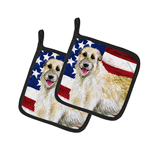 Caroline's Treasures BB9670PTHD Irish Wolfhound Patriotic Pair of Pot Holders Kitchen Heat Resistant Pot Holders Sets Oven Hot Pads for Cooking Baking BBQ, 7 1/2 x 7 1/2