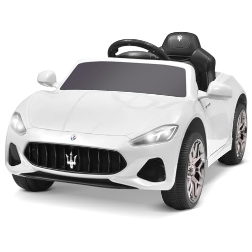 Joywhale 12V Kids Ride on Car Licensed Maserati Battery Powered Electric Vehicle for Ages 3-6, with 2.4G Remote Control, Metal Suspension, Safety Belt, Bright Headlights, Music & FM, White, DP-M02L