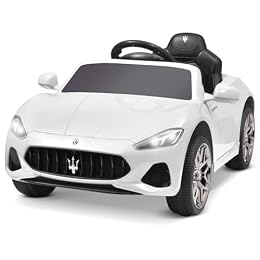 Joywhale 12V Kids Ride on Car Licensed Maserati Battery Powered Electric Vehicle for Ages 3-6, with 2.4G Remote Control, Metal Suspension, Safety Belt, Bright Headlights, Music & FM, White