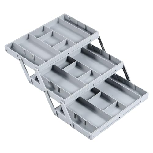 2/3 Tier Drawer Organizer, Collapsible Multi Level Drawer Organizer Tray, Expandable Bathroom Desk Drawer Organizer Trays, Adjustable Compartments Storage Trays for Jewelry (Single Row 3 Tiers)