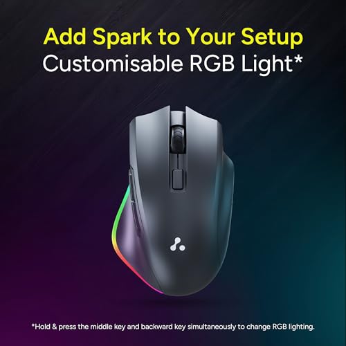 Image of Ambrane Wireless & Bluetooth Rechargeable Mouse with RGB Lights, High 2400 DPI for Gaming, 6 Buttons, Ergonomic Comfort Design, Connects 3 Devices, Silent Click, 15 Days Battery (Sliq Glow+, Black)