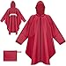 BTNEEU Regenponcho Damen Regencape Wasserdicht mit Reißverschluss Rain Poncho Festival Wiederverwendbar Regenmantel mit Kapuze und Ärmeln Regenjacke Fahrrad Lang für Wandern Camping Draussen (Rot)