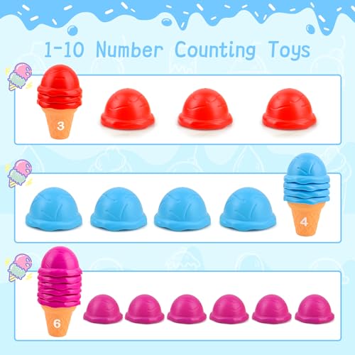 Sotodik Ice Cream Counting and Color Sorting Stacking Toys for Kids Boys Girls Age 3-5,Montessori Preschool Kindergarten Learning Activities Fine Motor Skill Toys, Number Math Games Learning Toy Gifts - Thumbnail 4
