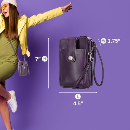 Image of Mundi Jacqui RFID Crossbody Wallet for Women, Vegan Leather Small Travel Handbag with Phone Holder, Compact Organizer with Card Slots and Removable Strap, Vacation Purse in Navy