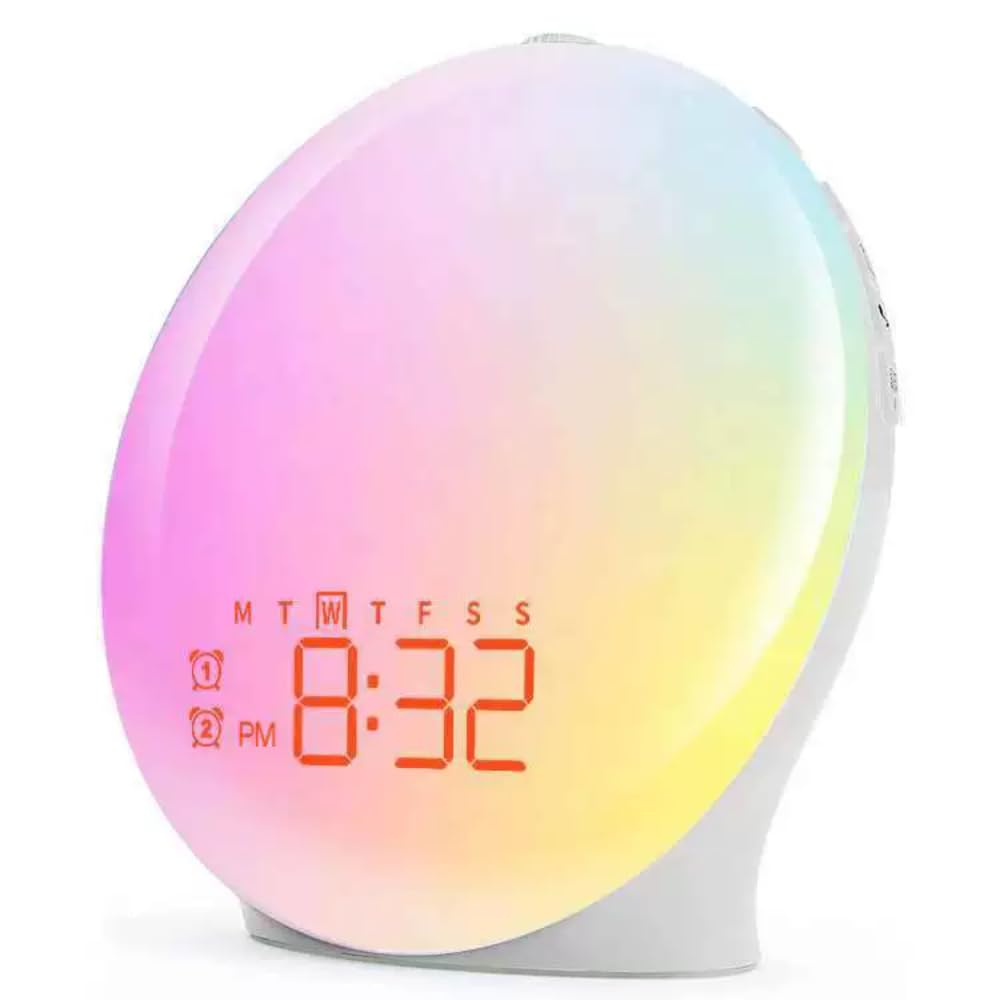 Luz con simulación de amanecer y atardecer RGB ambiental para dormitorio, mesita de noche, ruido blanco