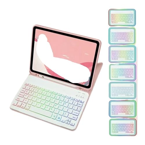Teclado QWERTY RGB inalámbrico funda cuero rosa con ranura bolígrafo iPad Pro 11 2024