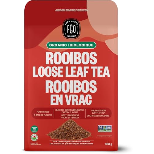 FGO Organic Rooibos Tea, 16 Ounce Loose Leaf Bulk Resealable Bag, Caffeine Free, Packaging May Vary (Pack of 1)