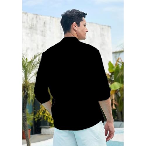 Image of Vida Loca Men Full Sleeve Solid Cotton Blend Straight Slim Fit Kurta Shirt for Men's.