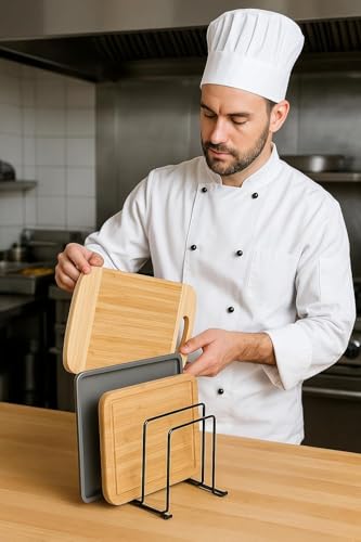 Image of Craft Expertise Black Iron 4-Slot Pan & Pot Rack - Kitchen Lid Holder, Chopping Board Stand & Dish Organizer | Cookware Storage Rack (9 x 8.5 x 7 Inches)