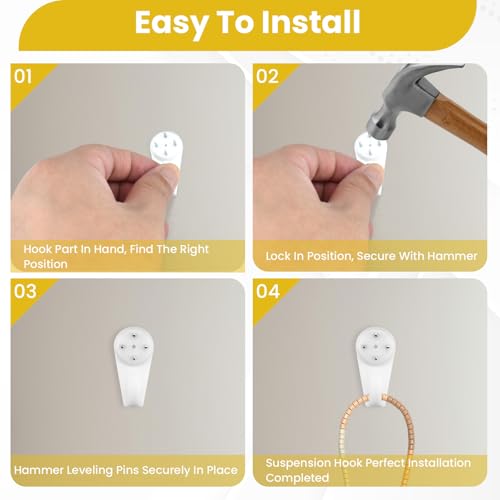 Image of 30 Pcs Concrete Wall Hooks, Non-Trace Heavy Duty Hard Wall Picture Hanger, No-Drilling or Damge Stucco Picture Hooks for Picture Photo Frame Clock Hangers, 25 LBS Weight Load