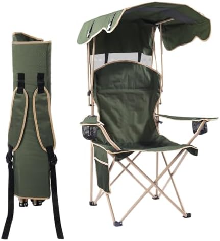 CozyBox Portable Folding Camping Chairs with Canopy Shade, Beach Chair for Adults, Durable Weather Resistant 600D Oxford Cloth, Camping Chair with Canopy for Outdoors [Olive Green]