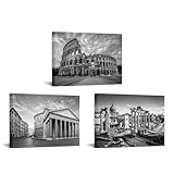 SkenoArt Modern 3 Panels Black and White Wall Art Rome Buildings Landscape Pictures Paintings Architectures Canvas Prints for Bedroom Home Office Decorations Ready to Hang