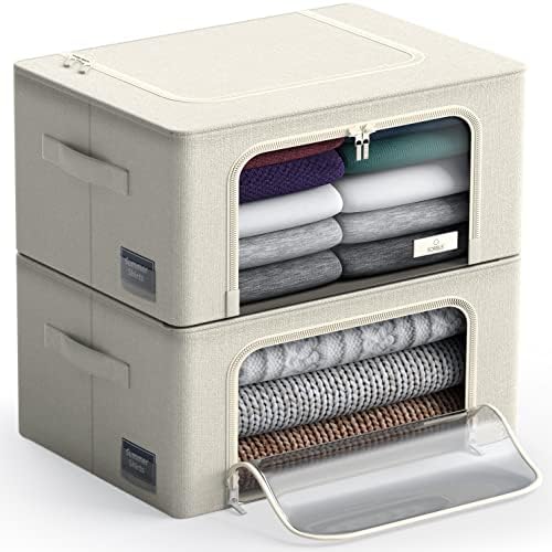Sorbus Clothes Storage Bins, Clear Window & Handles (Medium, 2 Pack, Beige)
