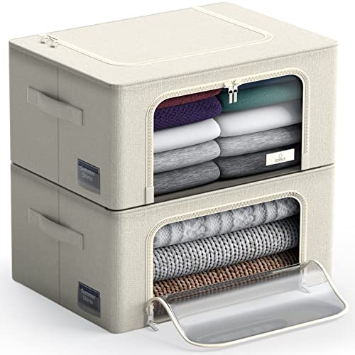 Sorbus Storage Bins with Metal Frame - Stackable & Foldable Clothes Organizer Bags - Oxford Fabric Storage Containers with Large Clear Window & Carry Handles, Bedroom Organization for Bedding & Linen by Sorbus - Used condition - US$19.65