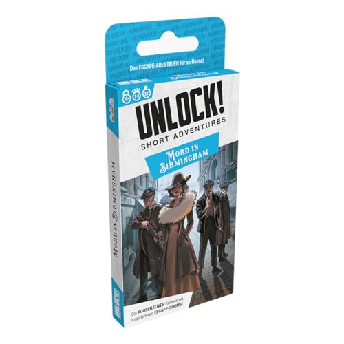 Space Cowboys Asmodee, Unlock! Short Adventures - Mord in Birmingham - Jeu Familial - Jeu d'énigmes - 1 à 6 Joueurs - À partir de 10 Ans et Plus - 30 Minutes - Allemand