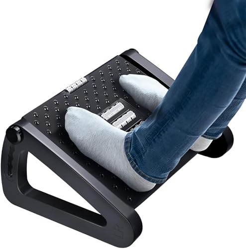 Foot Rest For Under Desk At Work - 6 Heights Adjustable Footrest Ergonomic Stools Office Desks With Massage Rollers Leg Chair (Black)