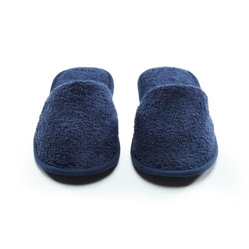 ESKYMODE Men's Cotton Bath Slippers, Terry Cloth Travel Hotel Slippers for Men Navy Blue