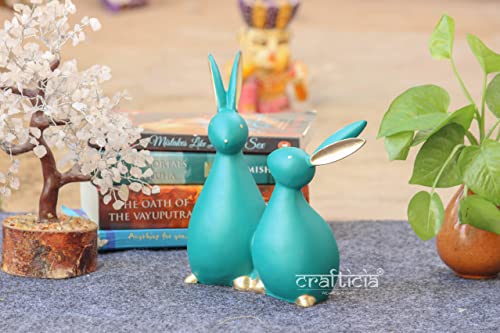 Image of Resin Rabbit Pair Standing Bunny Showpiece for Home Office Decor Feng Shui Item for Good Luck (8 Inch)