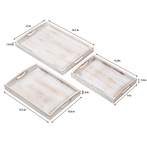 Country Rustic Wood Nesting Dinning Breakfast Serving Trays With Wood Handles, Set Of 3,Can Put Food, Fruit, Plates #TOP5