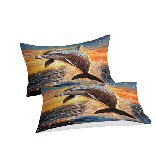 Housse de couette dauphin 3D 140x200 microfibre avec taie d'oreiller