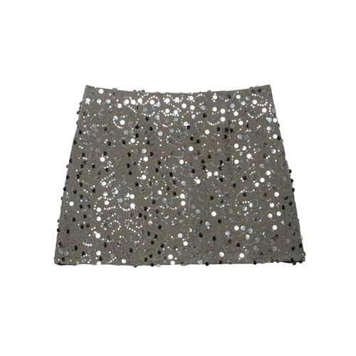 Women's Elegant Crossover Front Sequin Mini Skirt with Twist Detail and Side Slit, Hidden Side Zip Closure2