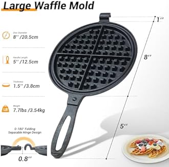 Professional 8-inch Cast Iron Waffle Maker Stove Top | 8 lbs Thickened Body, Quick Heating, Non-Coated Surface | Rustic Round Cast Iron Waffle Iron