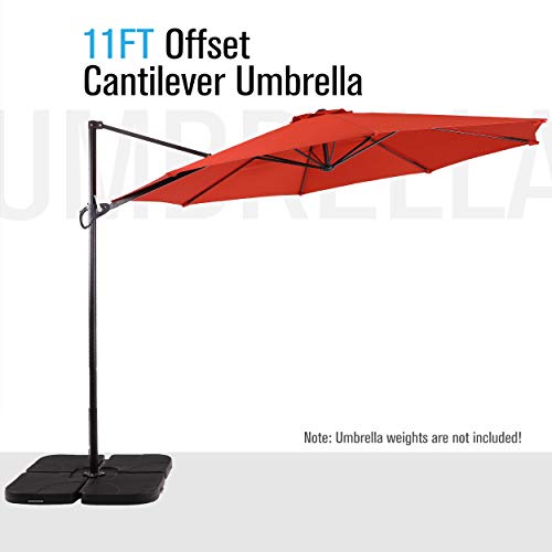 PHI VILLA 11ft Cantilever Patio Umbrella Offset Market Umbrella - 8 Positions