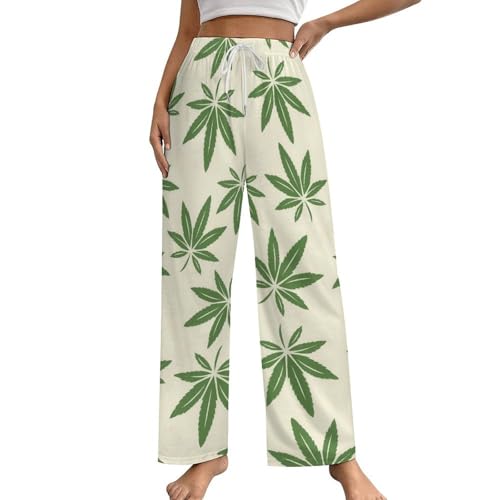 Pajama Pants for Mens Women Sweet Couple Home Lounge Bottoms Sleepwear Prensents Weed Pot Leaves