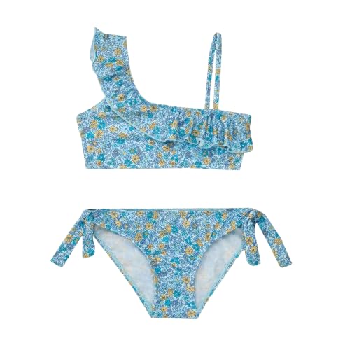 40º Grados - Bikini Niña con Volante | Azul Flores | Talla 8 Años | Fabricado en España