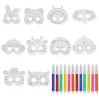 Masque Visage Enfant, 32 pcs Masques Animaux avec 32 Corde élastique
