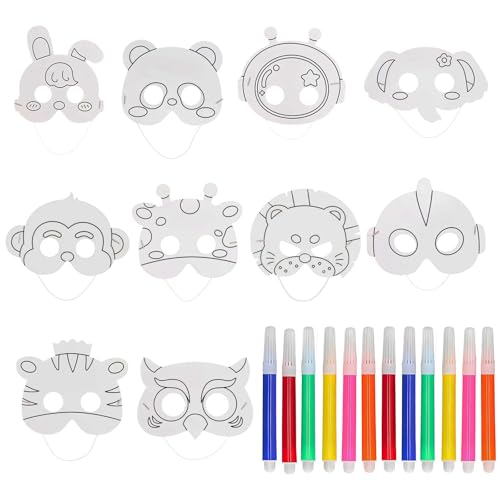 Xiuyer Masken zum Ausmalen, 10 Stück Tiermasken Kinder Weiße...