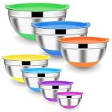 SUBRON 7PCS Mixing Bowls with Airtight Lids Set, Stainless Steel Metal Nesting Mixing Bowl with Colo