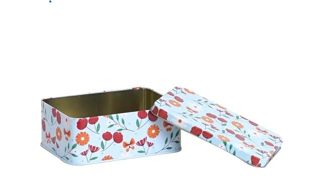 Image of Rectangular Metal Storage Box (White) | Airtight Tin for Cookies, Cupcakes & Cakes | Kitchen Decor & Gift Box for Weddings, Festivals & All Occasions | Durable & Lightweight pack of 1