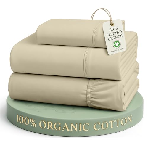 Image of LANE LINEN Twin XL Sheets 100% Organic Cotton GOTS Certified Percale Weave Deep Pocket 3 Piece Soft Breathable Cooling Lightweight All Season Machine Washable Crisp - Linen