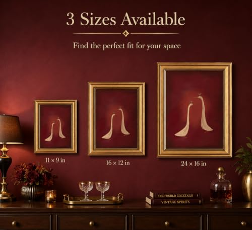 Image of Gold Framed 3D Textured Wall Art, Red Martini Duck Canvas Prints, Minimalist Cocktail Animal Pictures Decor, Funny Rustic Bar Cart Artwork for Kitchen Dining Room Living Room 16x24inch