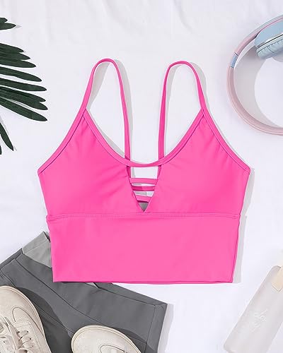Image of AngiMelo Longline Sports Bras for Women High Support Strappy Push Up Workout Tops Built in Bra Padded Crop Yoga Tank Top