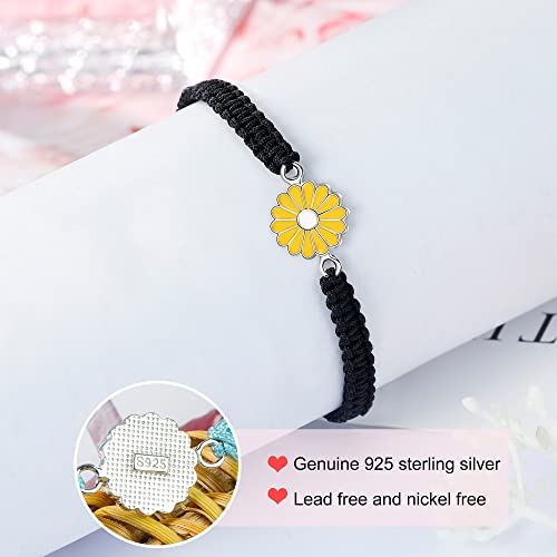 Image of Halloween Gifts for Girl, Sunflower Bracelets Jewelry Gifts, 925 Sterling Silver Handmade Rope Braided Bracelets