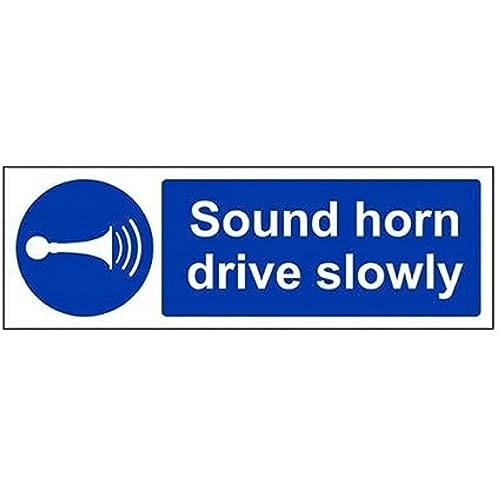 V Safety Sound Your Horn Drive Slowly Sign - 300mm x 100mm - 1mm Rigid Plastic