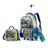 Kit Escolar Infantil com Mochila de Rodinha, Lancheira e Estojo, 3 Peças (veículo off-road)