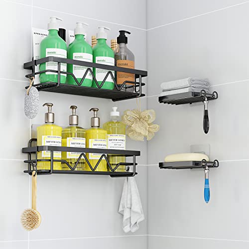 Leguang Shower Caddy, Adhesive Shower Organizer No Drilling, 4-Pack Shower Shelves, Rustproof Bathroom Shower Organizer For Inside Shower, Black #TOP16