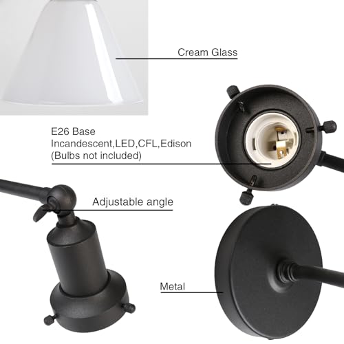 Image of PERMO Industrial Vintage Slope Pole Wall Mount Single Sconce with Funnel Flared Milk White Glass Shade Matte Black Wall Sconce Light Lamp Fixture