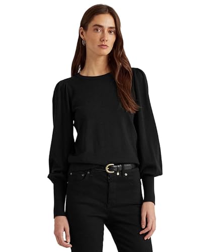 Lauren Ralph Lauren Women's Puff-Sleeve Cotton-Blend Sweater (Black, Medium) #TOP20