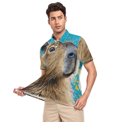 Polo de golf Capybaras bleu à manches courtes stretch et anti-odeur