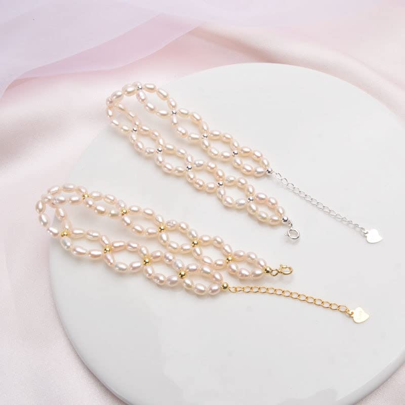 Pulsera De Plata De Ley 925 con Perlas Naturales para Mujer, Joyería Hecha A Mano con Perlas De Agua Dulce De 3-4mm