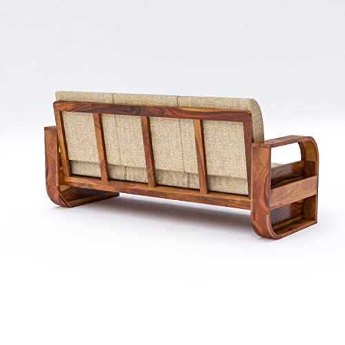 Image of Sheesham Wood 4 Seater Sofa Set for Living Room Furniture Wooden Sofa Set 4 Seater for Home & Office (3+1 Sofa, Natural Finish) | 4 Person Sofa, Brown