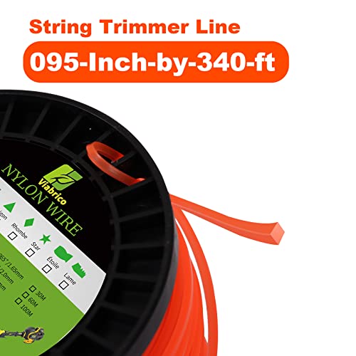 Image of Viabrico .095 inch Weed Eater String, Square Orange Heavy Duty String Trimmer Line, Weed Wacker String Universal Commercial Grade, Premium Nylon Weedeater Line 0.095 inch x 1.7LB, 330Foot (Pack of 3)