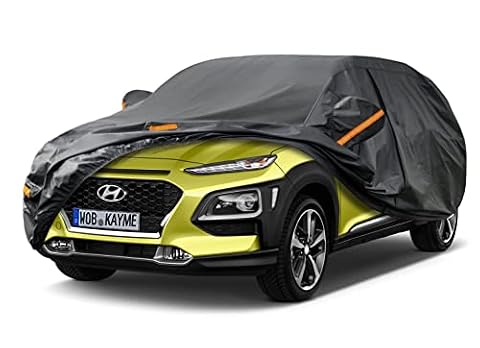 Kayme 7-warstwowy pokrowiec samochodowy wodoodporny oddychający, dopasowany do Hyundai Kona (2017-2024), na zewnątrz pełna osłona przed słońcem, deszczem, promieniowaniem UV, kurzem, ochrona przed