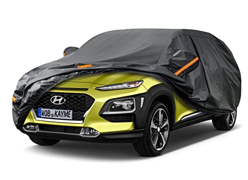 Kayme 7-warstwowy pokrowiec samochodowy wodoodporny oddychający, dopasowany do Hyundai Kona (2017-2024), na zewnątrz pełna osłona przed słońcem, deszczem, promieniowaniem UV, kurzem, ochrona przed