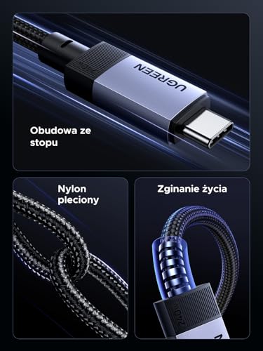 Kabel UGREEN USB C, kabel do transmisji danych, kabel ładujący USB-C 240 W, kabel do szybkiego ładowania z rozdzielczością 4K, kompatybilny z urządzeniami iPhone 17/MacBook Pro/iPadem (10 Gb/s, 2 m)