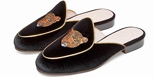 Journey West Women's Mules Flats With Embroidery Belgian Loafers Slip On Slippers For Women Leopard Black Us 8.5 #TOP1